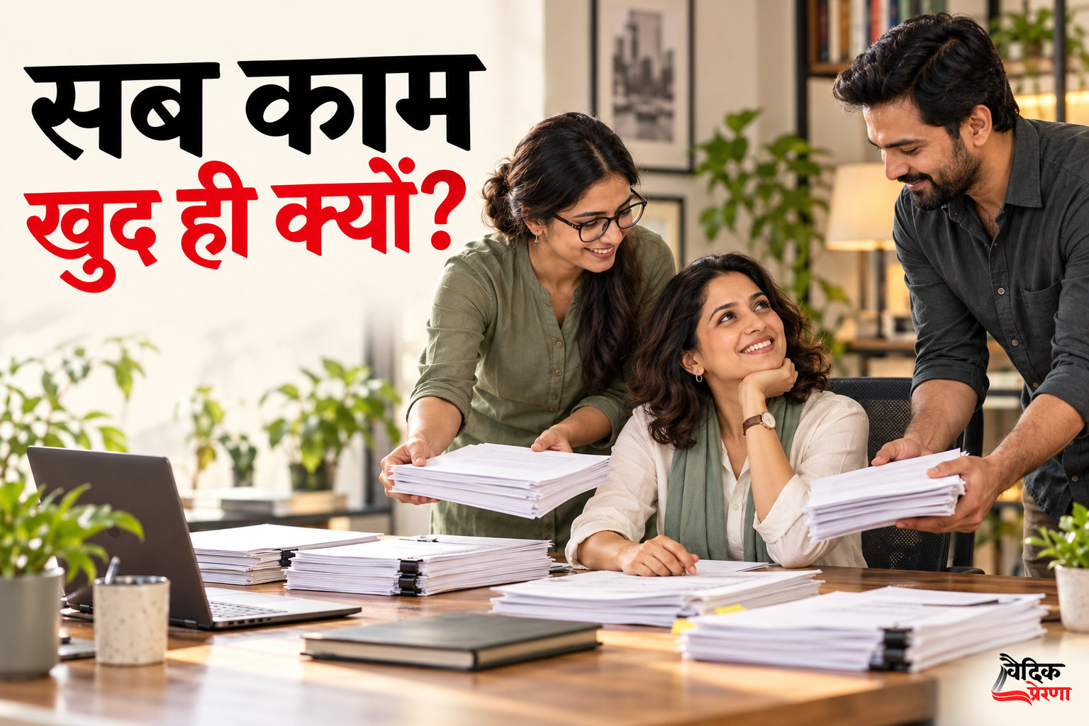 काम बाँटने का विवेक: नूपुर की मेज का पहाड़