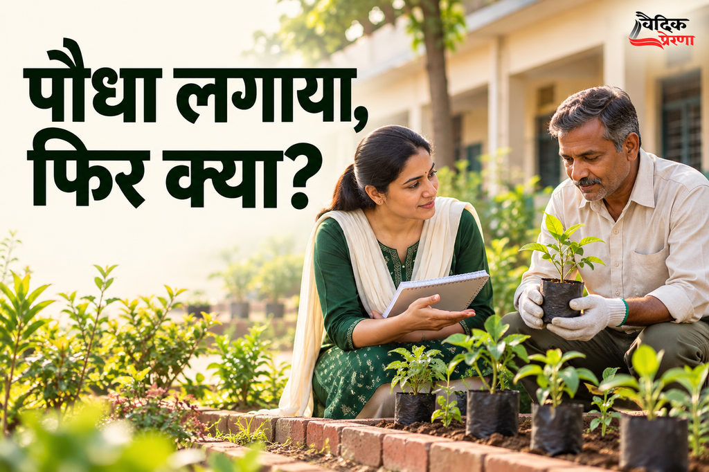 रोपण वाले दिन के बाद: सोनाली की कक्षा ने पौधों को देखा