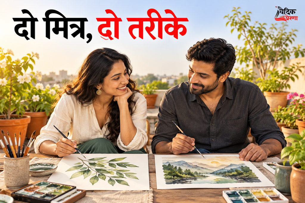 एक छत पर दो कागज: मानसी और तेजस के चित्रों की अलग चाल